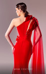 MNM Couture G1628 Crepe Tulle Sleeve One Shoulder Long Dress