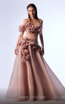 MNM Couture G1737 Organza Flowers Feathers Strapless Dress