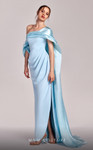 MNM Couture G1804 Crepe Satin Asymmetrical Neck Long Dress