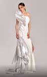 MNM Couture G1824 Crepe Metallic Strapless Pleating Dress
