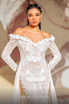 MNM Couture K4168 Lace V-Neck Long Sleeve Overskirt Dress