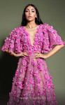 MNM Couture K4198 Embroidery V-neck Ruffle Sleeves Dress