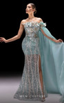 MNM Couture K4221 Sequins 3D Flower Straight Neck Long Dress