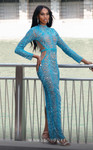 MNM Couture M1125 Beaded Halter Neckline Long Sleeves Dress