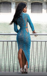 MNM Couture M1125 Beaded Halter Neckline Long Sleeves Dress