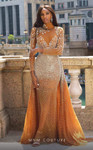 MNM Couture M1127 Beaded Sleeves Halter Neckline Long Dress