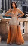 MNM Couture M1127 Beaded Sleeves Halter Neckline Long Dress