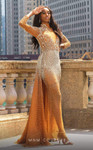 MNM Couture M1127 Beaded Sleeves Halter Neckline Long Dress