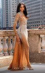 MNM Couture M1127 Beaded Sleeves Halter Neckline Long Dress
