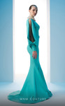 MNM Couture N0605 Crepe High V-neck Puffed Sleeves Dress
