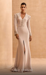 MNM Couture V02030 Slashed Long Sleeves V-neck Fitted Dress