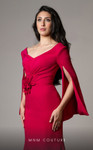 MNM Couture V02044 Crepe Cloak Sleeves V-neck Fitted Dress