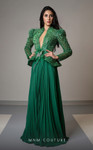 MNM Couture V06941 Satin Beaded High Neck Long Sleeve Dress