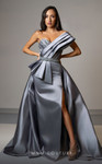 MNM Couture V07353 Satin Strapless Overskirt Fitted Dress