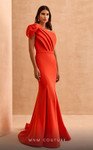 MNM Couture V07402 Crepe Asymmetric Neck Ruched Long Dress