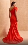 MNM Couture V07402 Crepe Asymmetric Neck Ruched Long Dress