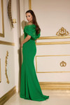 Terani Couture 252E5181 Crepe Asymmetrical Neck Long Dress