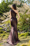 Terani Couture 252E5159 Jacquard Asymmetrical Neck Dress