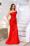 Terani Couture 252E5180 Matte Satin Asymmetrical Neck Dress
