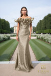 Terani Couture 252E5156 Metallic Jacquard Ruffles Long Dress
