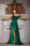 Terani Couture 252E5174 Matte Satin Asymmetrical Neck Dress