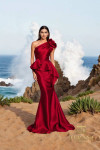 Terani Couture 252E5546 Taffeta Asymmetrical Neck Long Dress