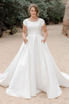 Modest by Mon Cheri TR12033 Mikado Cap Sleeve Wedding Dress