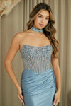 Amelia Couture 2130S Beaded Scoop Neck Strapless Short Dress