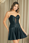 Amelia Couture 9071S Satin Strapless Keyhole Short Dress