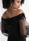 Morilee MGNY 73162 Beaded Off Shoulder Blouson Sleeves Gown