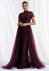 Morilee MGNY 73164 Lace High Neck Cap Sleeves Sheath Gown