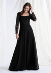 Morilee MGNY 73185 Chiffon Beaded Net Long Sleeve Long Gown