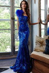 Jovani 32596 Embellished Sequins Feathers One Shoulder Gown