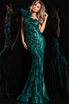 Jovani 32596 Embellished Sequins Feathers One Shoulder Gown