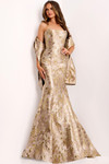 Jovani 41131 Metallic Brocade Strapless Mermaid Long Gown