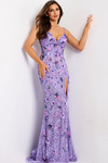 Jovani 46097 Sequins Floral Beaded V-neck Sleeveless Dress
