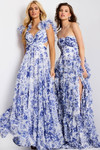 Jovani 49143 Floral Print V-neckline Sleeveless Prom Dress