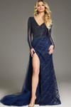 Jovani 38581 Hot Stone Embellished V-Neck Long Sleeve Gown