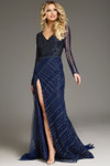 Jovani 38581 Hot Stone Embellished V-Neck Long Sleeve Gown