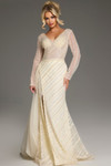 Jovani 38581 Hot Stone Embellished V-Neck Long Sleeve Gown