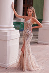 Nox Anabel R1686 Floral Sequin Sheer Boned Waist Prom Dress
