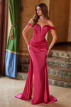 Nox Anabel Y1553 Satin Off Shoulder Straps Fitted Prom Dress