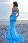 Nox Anabel Y1553 Satin Off Shoulder Straps Fitted Prom Dress