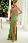 Nox Anabel K1520 Satin Sheer Boned Waistline Strapless Dress