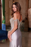 Nox Anabel F1568 Stretch Satin Beaded Off-shoulder Dress