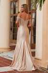 Nox Anabel F1568 Stretch Satin Beaded Off-shoulder Dress