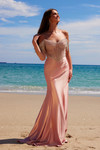Nox Anabel F1568 Stretch Satin Beaded Off-shoulder Dress