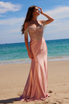 Nox Anabel F1568 Stretch Satin Beaded Off-shoulder Dress