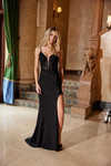 Nox Anabel H1672 Stretch Satin Glitter Plunged V-Neck Dress