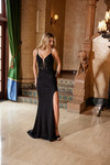 Nox Anabel H1672 Stretch Satin Glitter Plunged V-Neck Dress